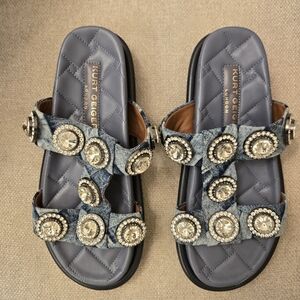 Kurt Geiger Denim and Silver Embellished Sandals